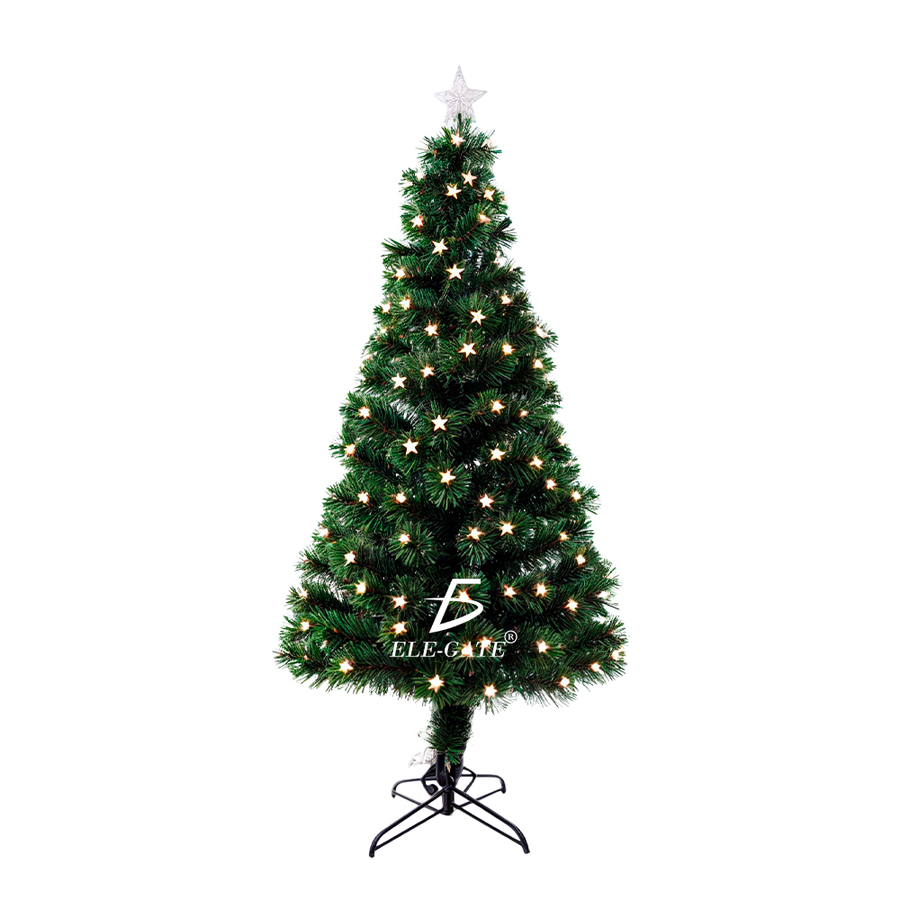 Árbol de Navidad Artificial Verde con Luces de Estrella y Pico de Estrella Integradas con Soporte de Metal 1.80m y 2.10m - Image 4