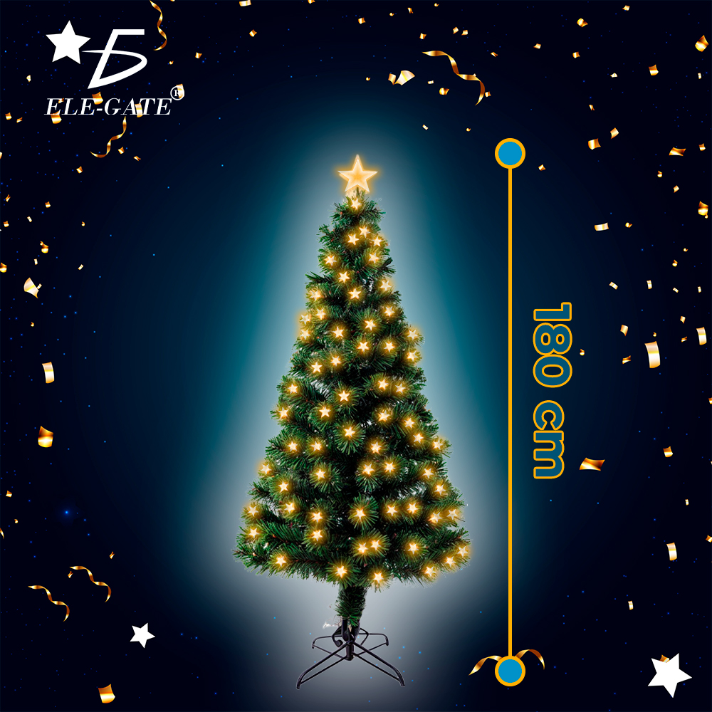 Árbol de Navidad Artificial Verde con Luces de Estrella y Pico de Estrella Integradas con Soporte de Metal 1.80m y 2.10m - Image 2