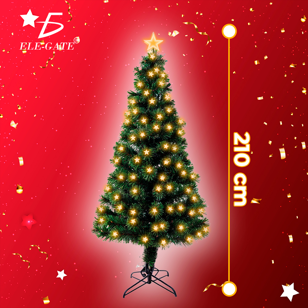 Árbol de Navidad Artificial Verde con Luces de Estrella y Pico de Estrella Integradas con Soporte de Metal 1.80m y 2.10m - Image 3