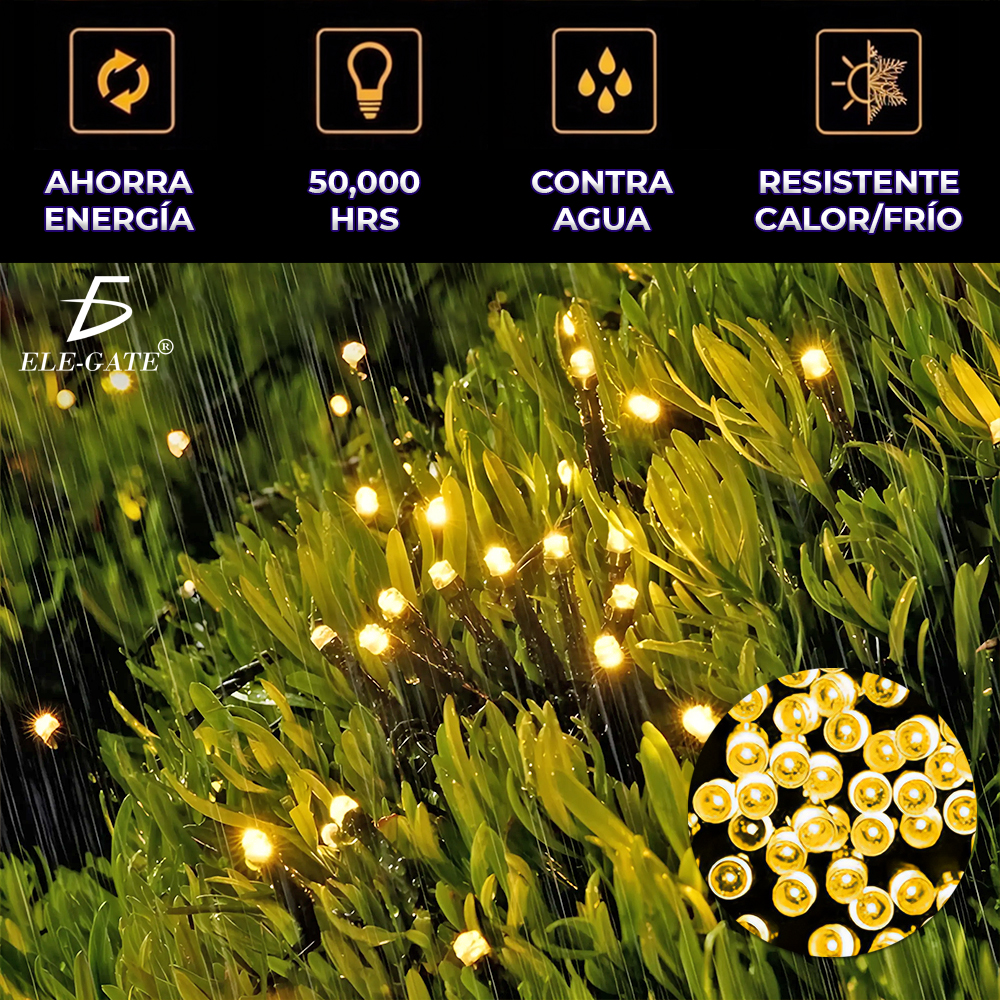 Serie de Luz Led Cálida con Panel Solar y Control con Intensidad Repelente al Agua - Image 3