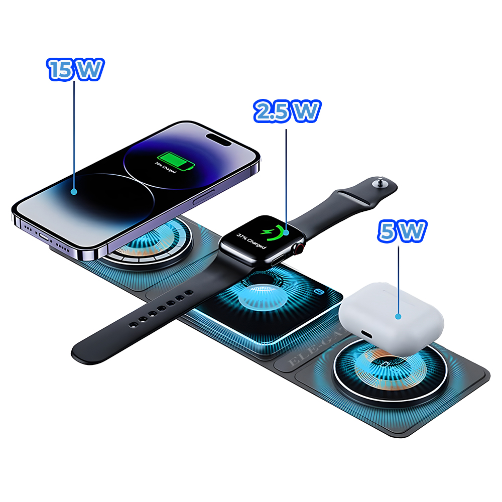Estación de carga inalámbrica plegable magnética portátil 3 en 1 para cargar Apple Watch, iPhone y Airpods - Image 3