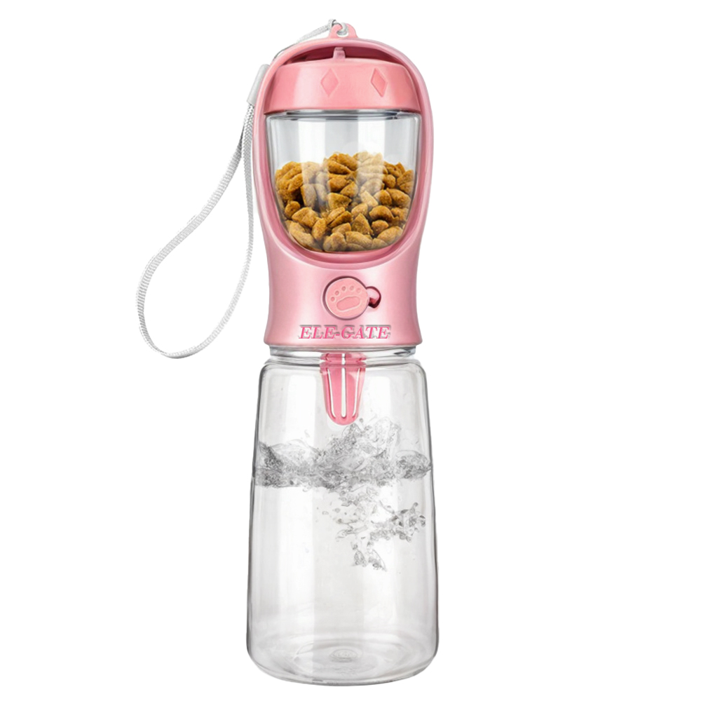Botella De Agua Portátil Para Perros De 600 Ml 2 En 1 con Dispensador de Croquetas