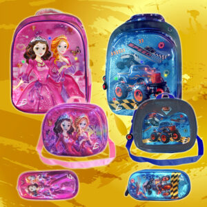 Set de Mochila de Princesa y Coches Escolar con Lapicera y Lonchera Térmica con Luces Leds RGB