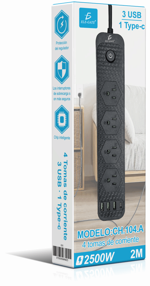 Multicontacto de alimentación universal con 4 clavijas y 3 puertos USB y 1 tipo C - Image 5