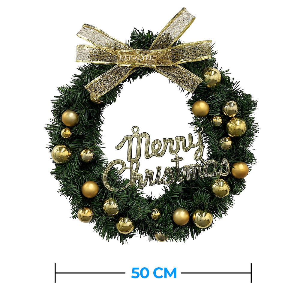 Coronas Navideñas de 50 CM con Esferas Combinadas con el Color del Moño - Image 7