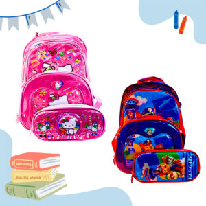 Set de Mochila Escolar Hellow Kitty y Paw Patrol con Lapicera y Lonchera Térmica con Cierre Resistente