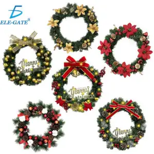 Coronas Navideñas de 50 CM con Esferas Combinadas con el Color del Moño