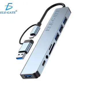 Multi Puerto 8 en 1 con 3 Puerto USB 2.0 1 Puerto USB-C 1 Puerto USB 3.0 C Dock 1 Entrada SD 1 Entrada Mini SD1 Conector de 3.5 mm  con Salida Tipo C con Adaptador de USB