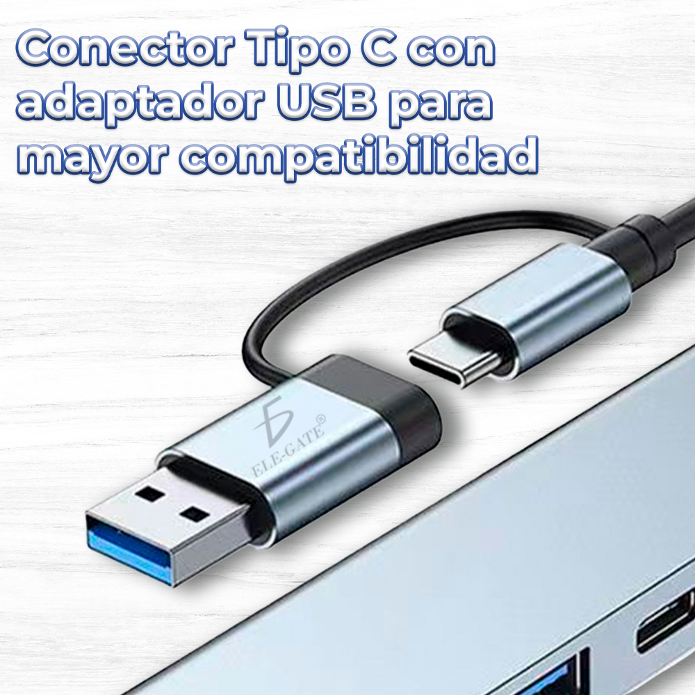 Multi Puerto 8 en 1 con 3 Puerto USB 2.0 1 Puerto USB-C 1 Puerto USB 3.0 C Dock 1 Entrada SD 1 Entrada Mini SD1 Conector de 3.5 mm con Salida Tipo C con Adaptador de USB - Image 2
