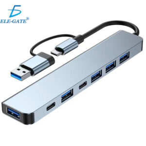 Estación con 7 puertos 2USB C Hub 1 USB 3.0 3 USB 2 y 1 USB C/DC con salida tipo C con adaptador USB