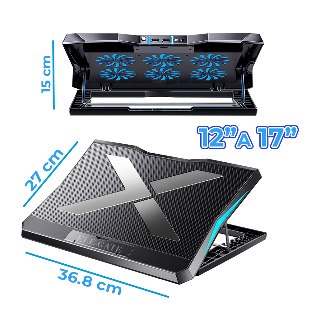 Base Enfriadora para Laptop de 12" a 17" Con 6 Ventiladores y Dos Salidas Usb - Image 4