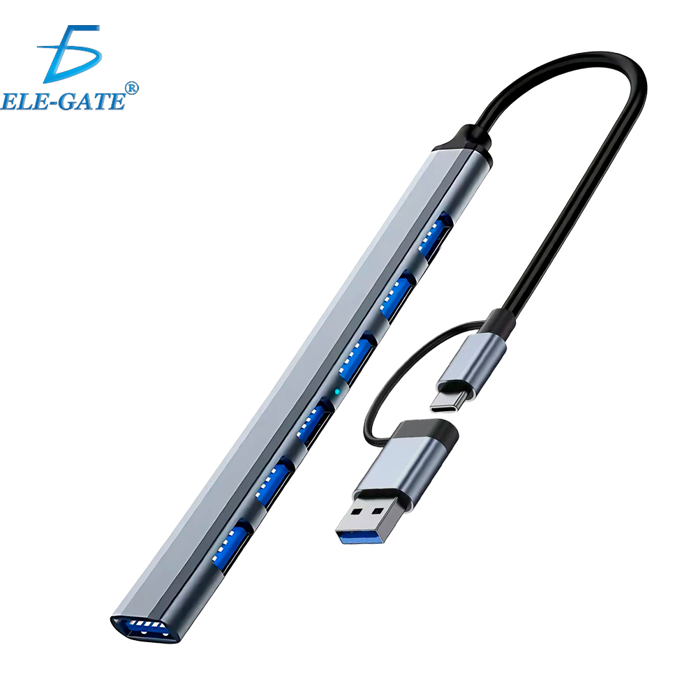 Multi Puerto 7 en 1 con Entrada USB-C y Adaptador USB 3.0 – Expansión Versátil y Conexiones de Alta Velocidad