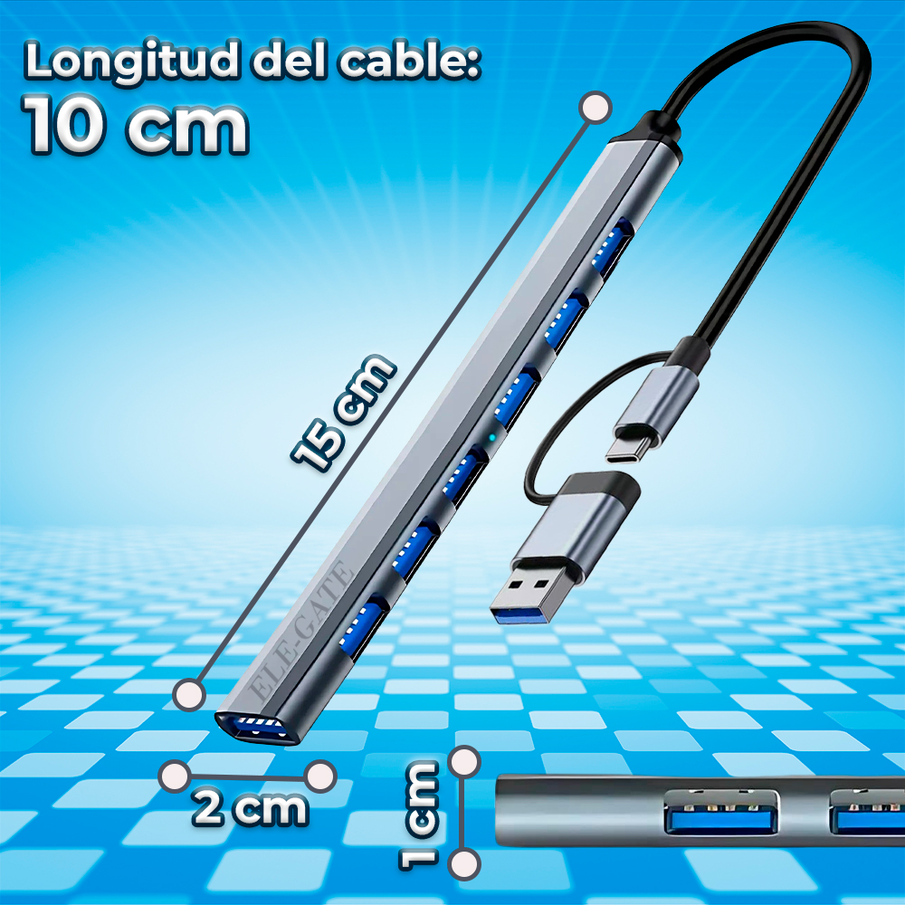 Multi Puerto 7 en 1 con Entrada USB-C y Adaptador USB 3.0 – Expansión Versátil y Conexiones de Alta Velocidad - Image 3