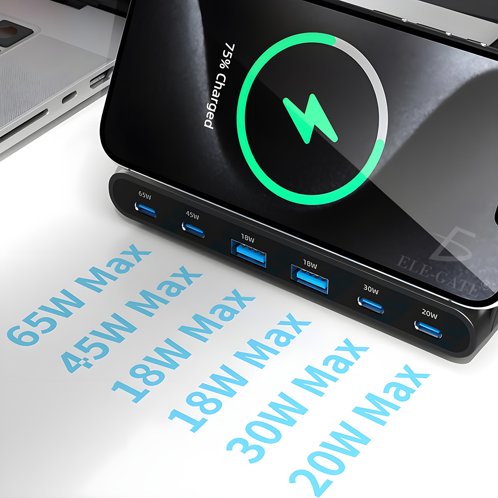 Cargador Inalambrico Rapido para Celular de Escritorio 7 en 1 de 160W con 6 Puertos de Carga con 2USB y 4 Tipo C - Image 3
