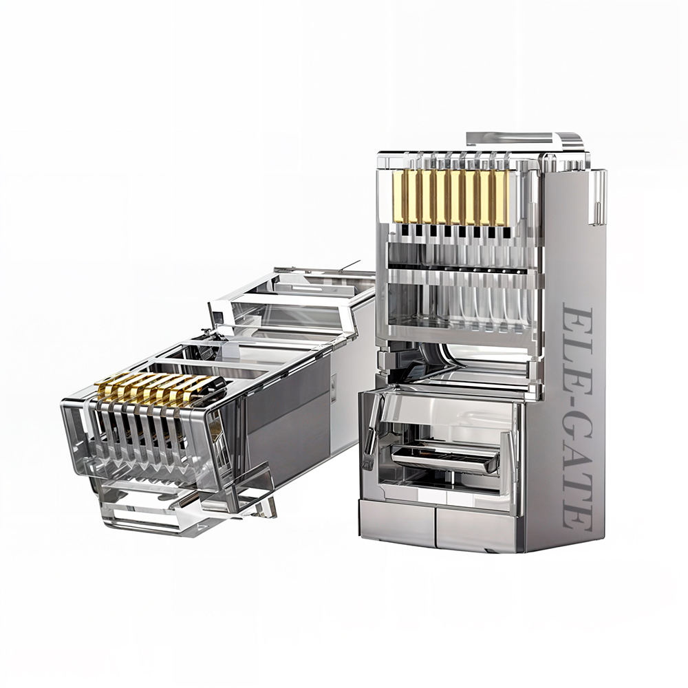 Plug Rj45 Pass Through Cat 6 Baño Oro Paquete de 100 piezas con Blindaje de Aluminio - Image 3