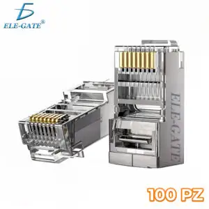 Plug Rj45 Pass Through Cat 6 Baño Oro Paquete de 100 piezas con Blindaje de Aluminio
