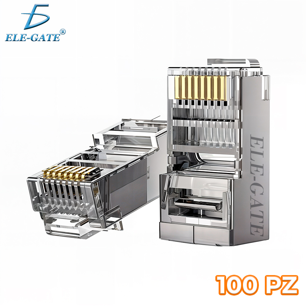 Plug Rj45 Pass Through Cat 6 Baño Oro Paquete de 100 piezas con Blindaje de Aluminio