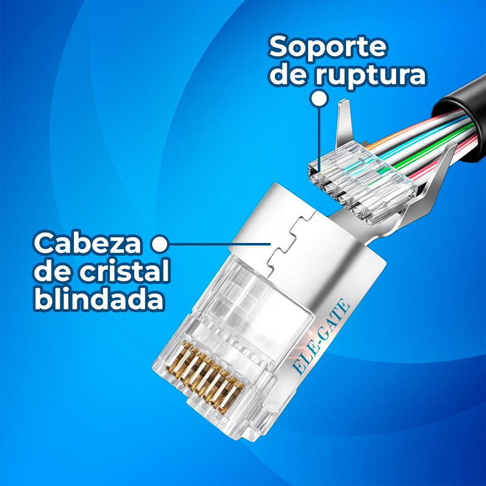 Plug Rj45 CAT7 Pass Through Paquete de 100 piezas con Blindaje de Aluminio Empaque Tipo Clams - Image 2