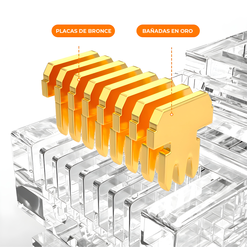 Plug Rj45 Cat6 Trasparente Pass Through Paquete de 100 piezas Chapa en Oro - Image 2