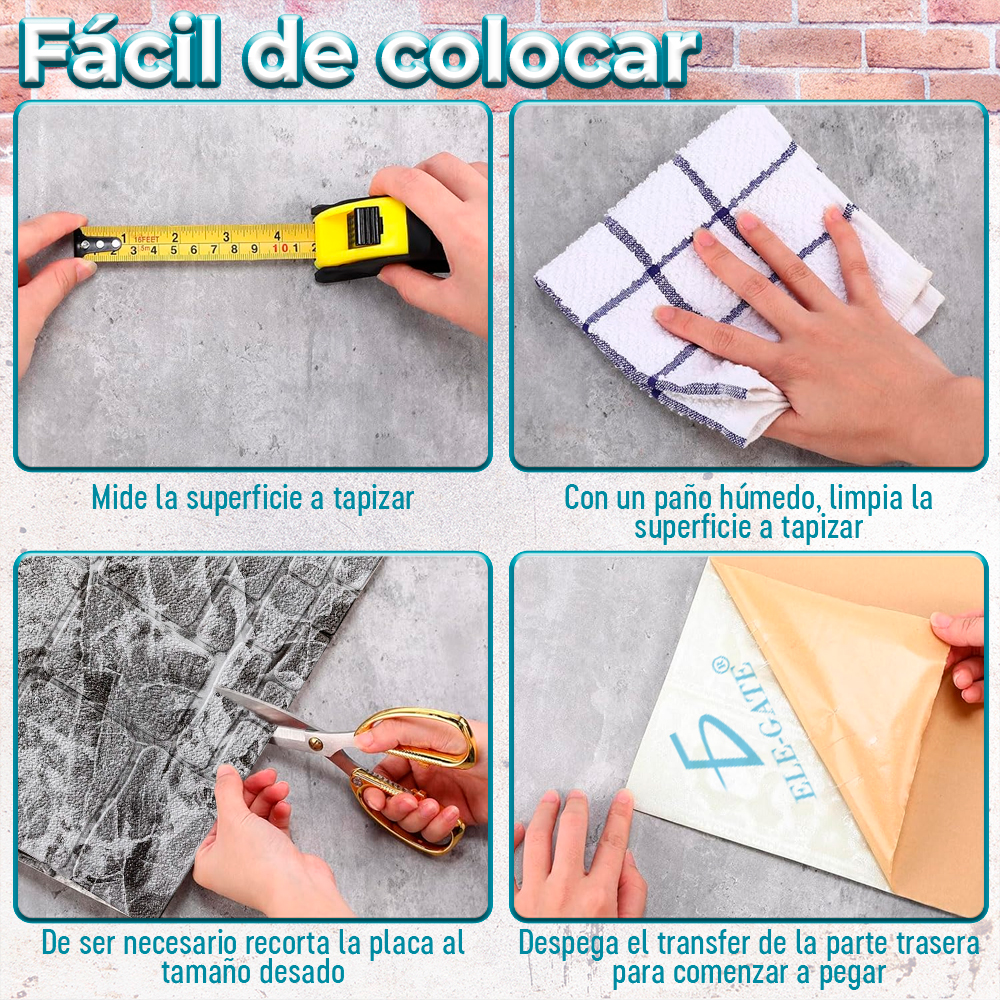 Paquete de 10 Paneles de Pared de Espuma XPE Aislante con Autoadhesivo 35x38.5 cm con Diseños Texturizados - Image 2