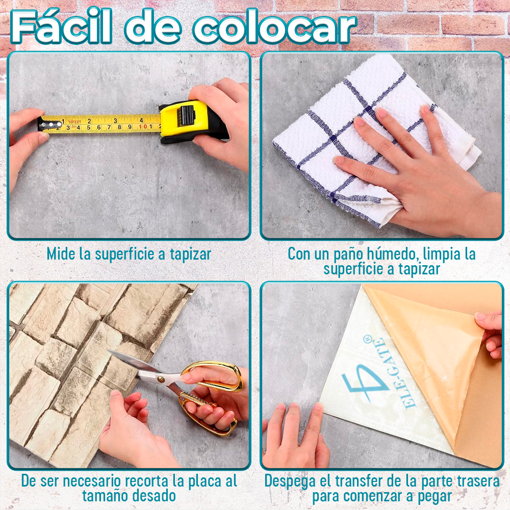 Paquete de 10 Paneles de Pared de Espuma XPE Aislante con Autoadhesivo 35x38.5 cm con Diseños Texturizados - Image 2