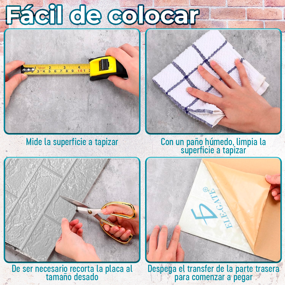 Paquete de 10 Paneles de Pared de Espuma XPE Aislante con Autoadhesivo 35x38.5 cm con Diseños Texturizados - Image 2