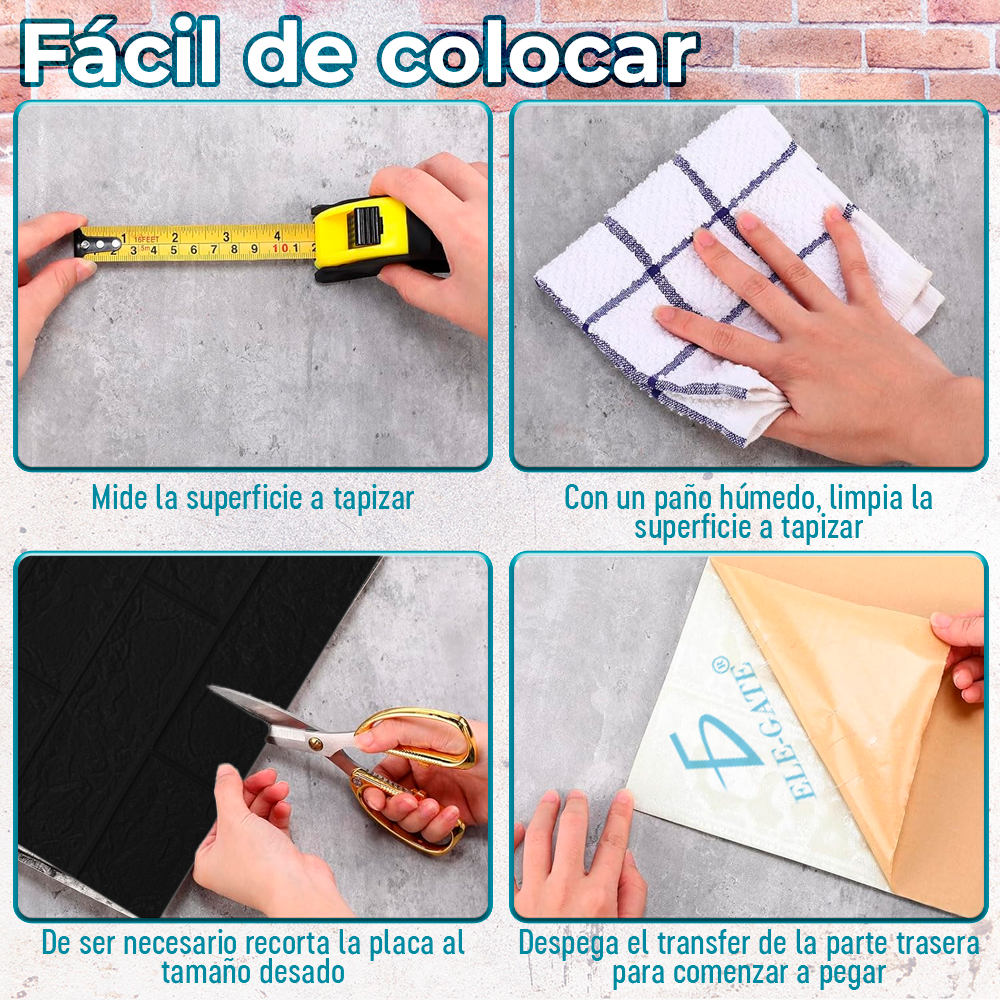 Paquete de 10 Paneles de Pared de Espuma XPE Aislante con Autoadhesivo 35x38.5 cm con Diseños Texturizados - Image 2