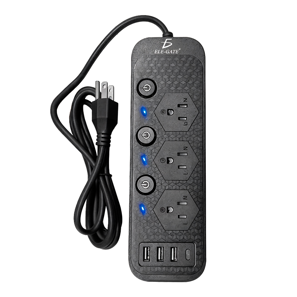 Multicontacto de Alimentación Universal – 3 Clavijas, 3 Puertos USB y 1 Puerto Tipo C para Carga Rápida y Segura - Image 2