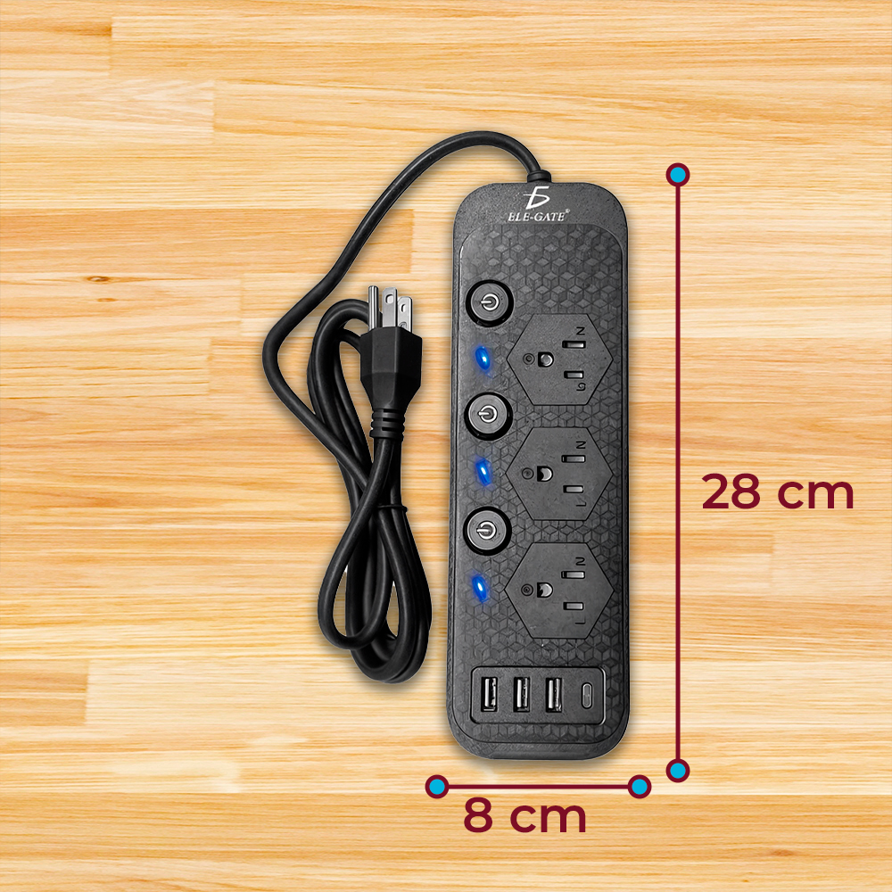 Multicontacto de Alimentación Universal – 3 Clavijas, 3 Puertos USB y 1 Puerto Tipo C para Carga Rápida y Segura - Image 4