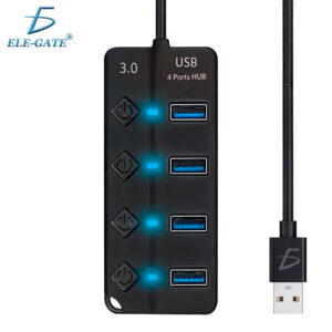 Hub USB 3.0 de 4 Puertos – Transferencia Rápida de 5 Gbps, Indicador LED y Control Independiente