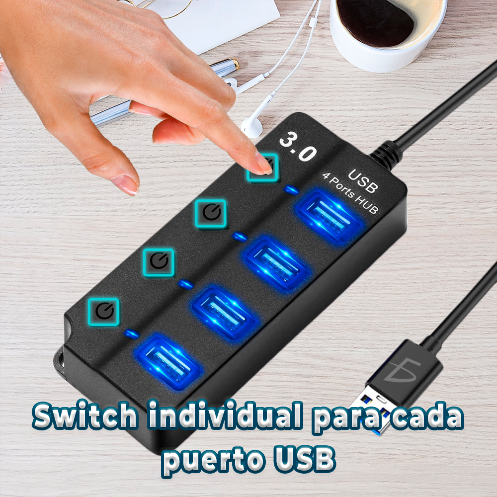 Hub USB 3.0 de 4 Puertos – Transferencia Rápida de 5 Gbps, Indicador LED y Control Independiente - Image 4