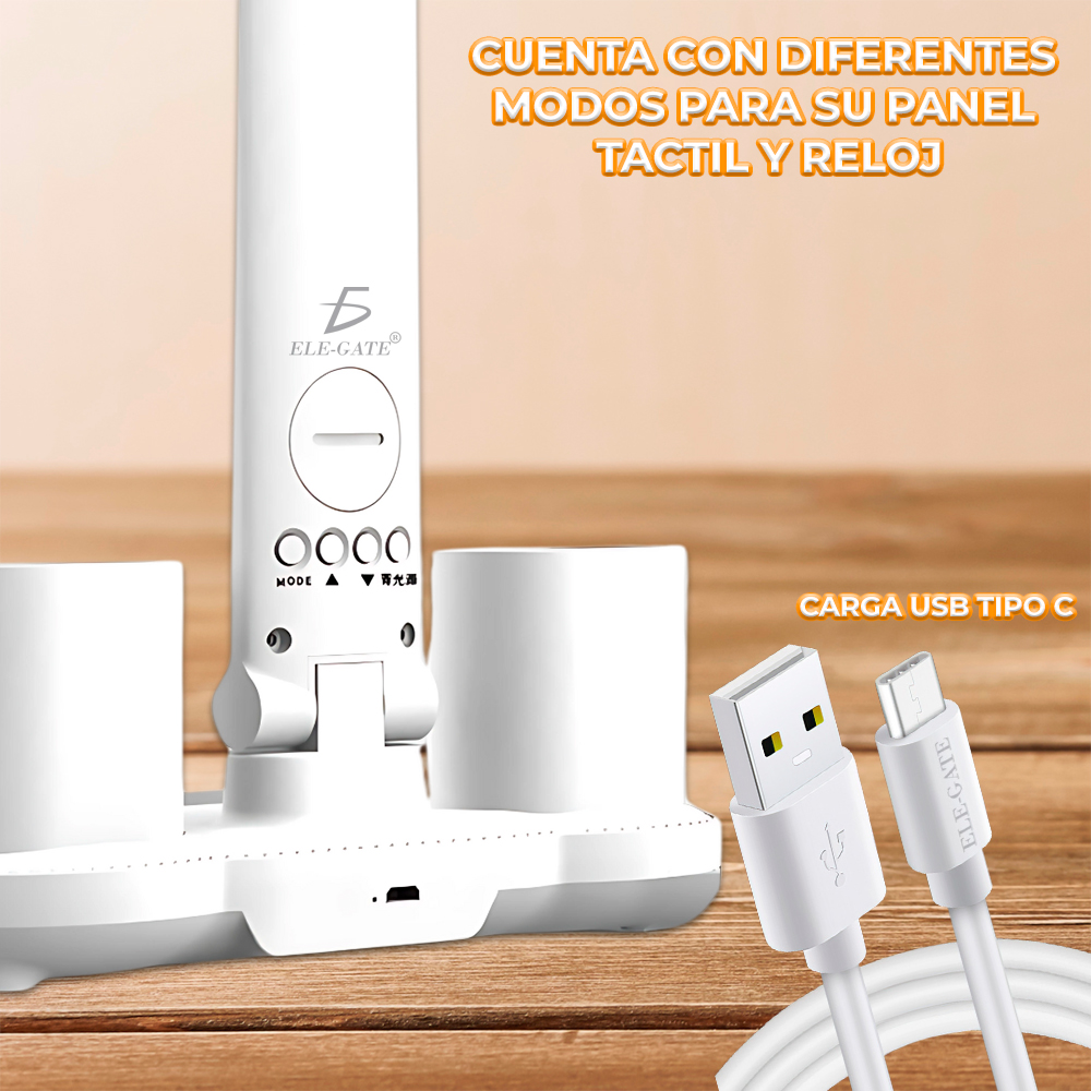 Lámpara De Mesa 7W 3 Modos Luz De Escritorio Regulable con Puerto De Carga USB y Dos Cajones Multiusos - Image 2