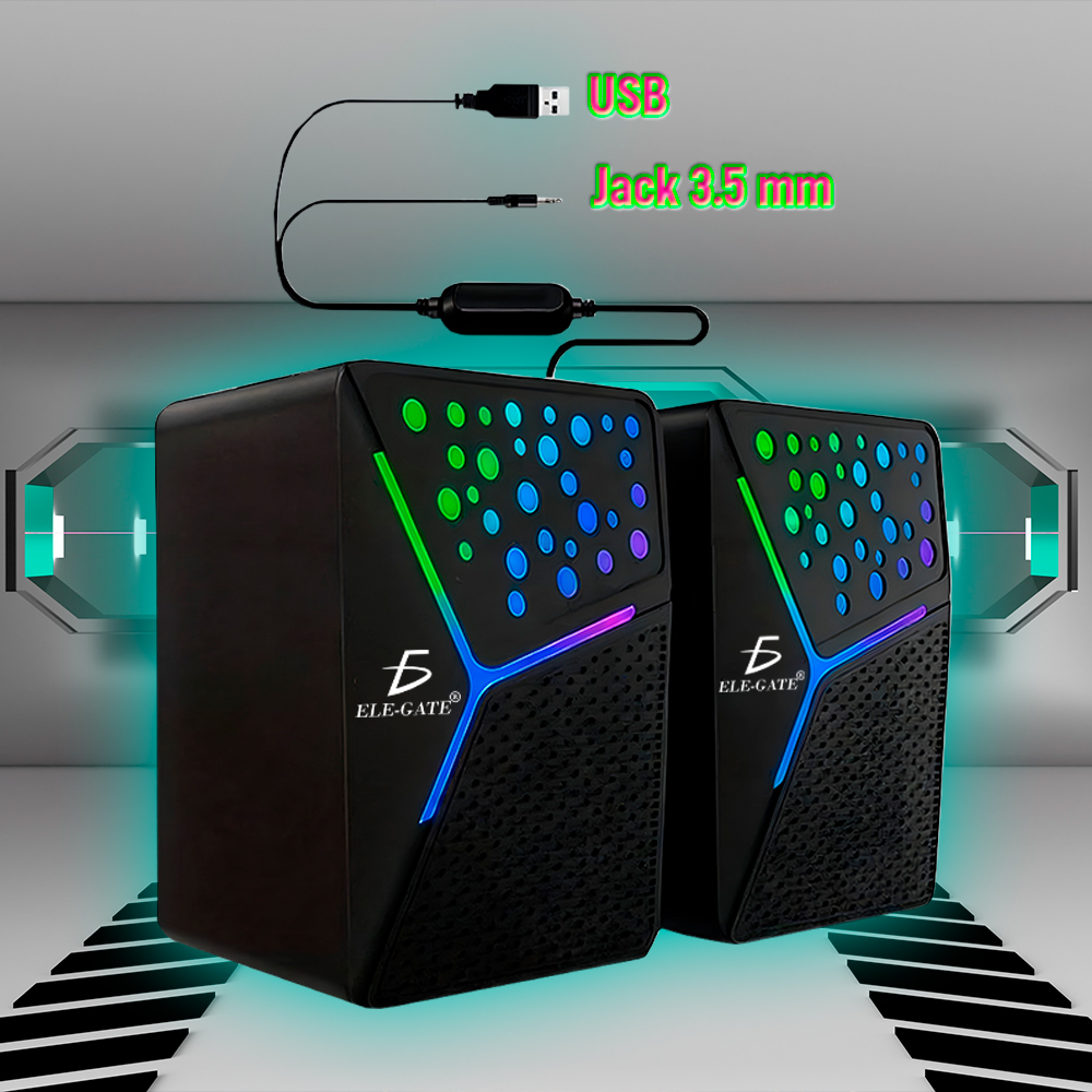 Par de Bocinas Gaming con Luces RGB para Computadora con cable USB y Plug 3.5mm - Image 2