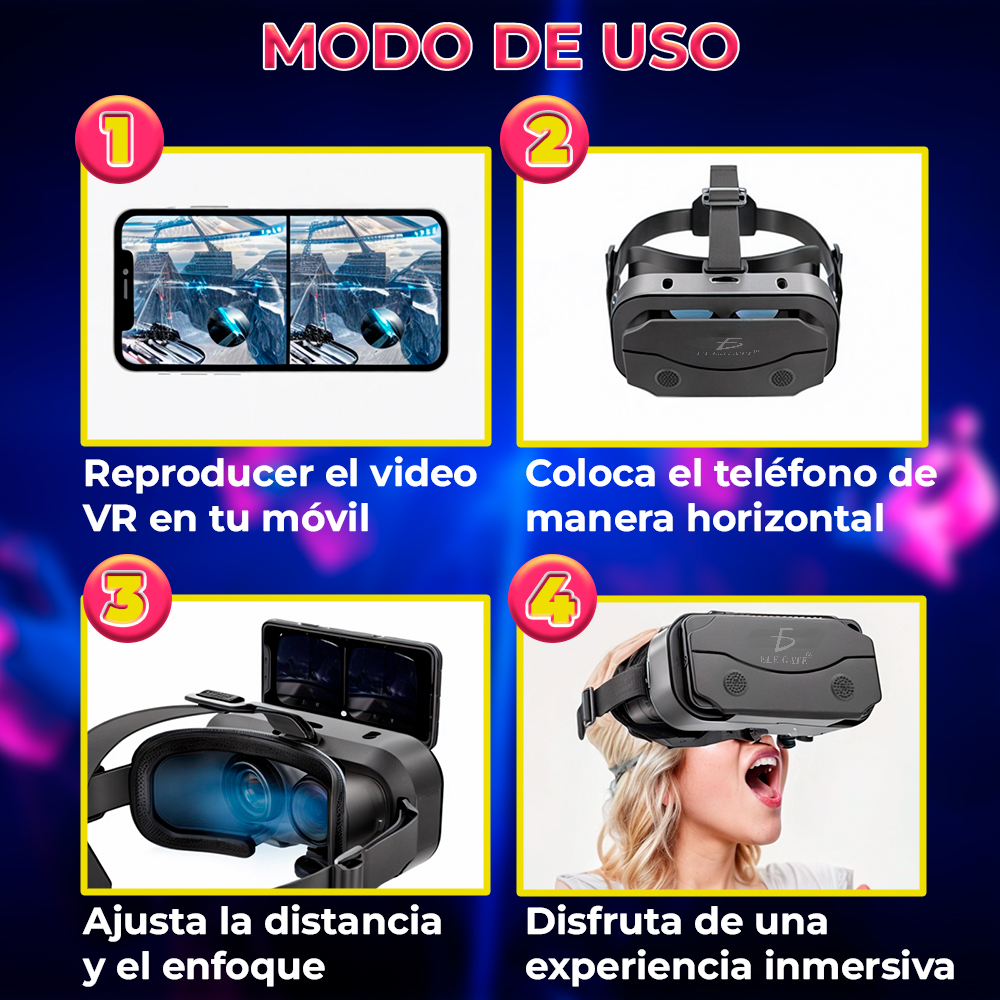 Lentes de Realidad Virtual VR Ajustables Soportan Dispositivos de hasta 7" - Image 2
