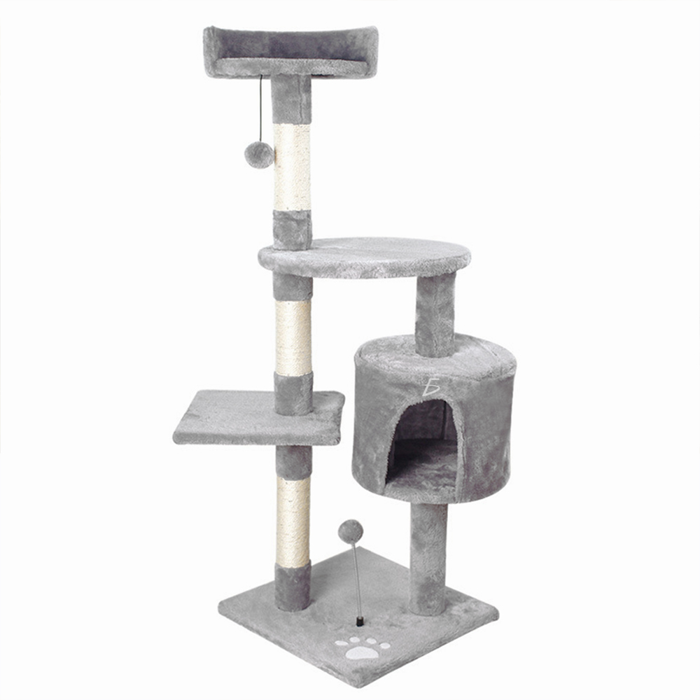 Torre Rascador 1.10m Afelpada y Acolchada con 4 Niveles 3 Juguetes y Una Casita - Image 2