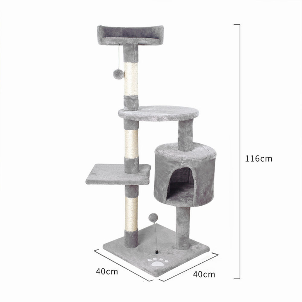 Torre Rascador 1.10m Afelpada y Acolchada con 4 Niveles 3 Juguetes y Una Casita - Image 4
