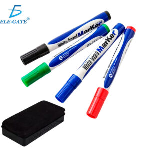 Paquete de 4 Plumones para Pizarrón Blanco con Borrador. Colores: Rojo, Verde, Azul y Negro