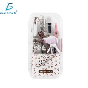 Kit de Geometría de 9 piezas con Colores Pasteles y Estuchera Trasparente