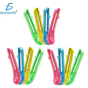 Paquete de 12 Cutters Color Neón con Sistema de Seguridad