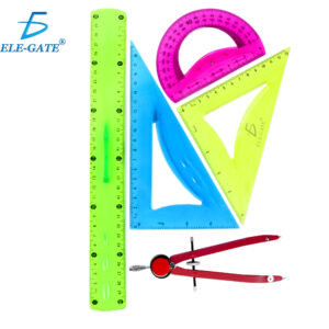 Juego de Compas con Escuadras y Regla Rígida con Colores Neón