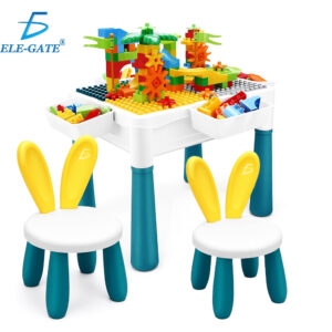 Mesa de Bloques Didáctica Incluye 346 Bloques y Dos Sillas con Respaldo en Forma de Orejas