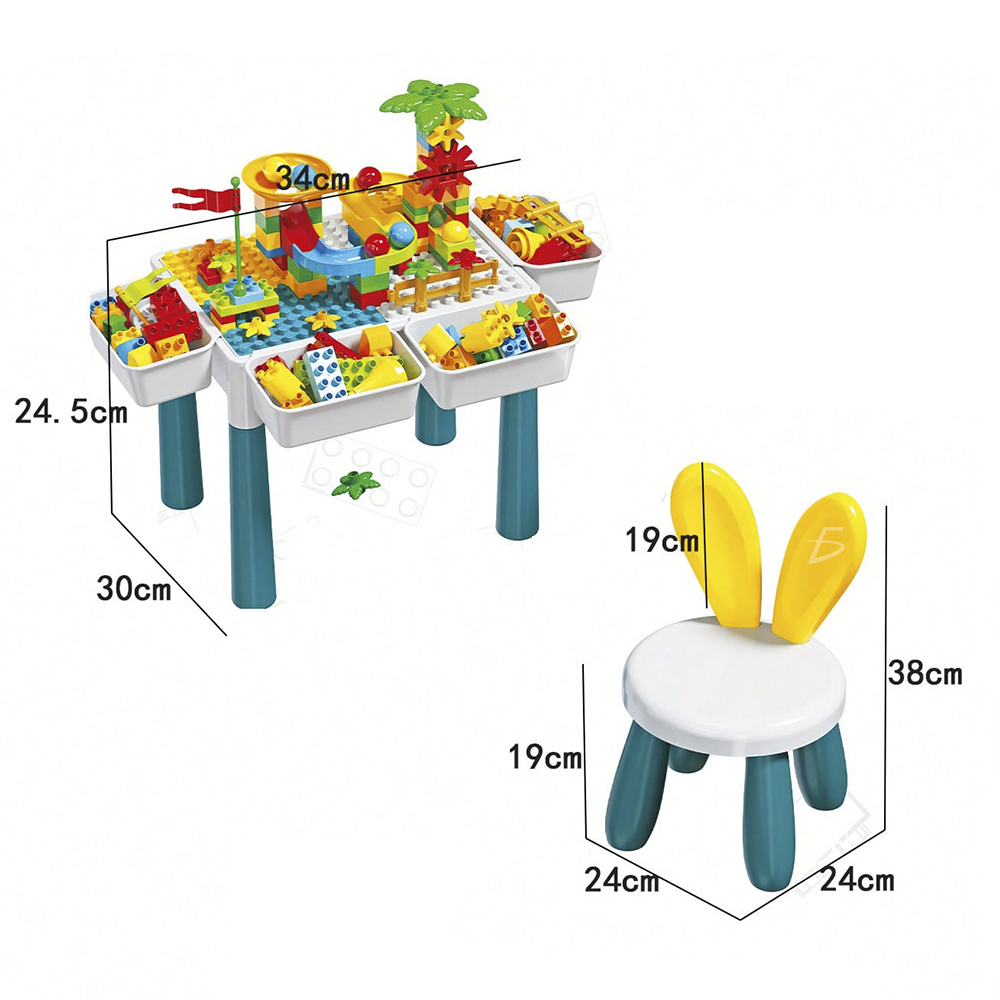 Mesa de Bloques Didáctica Incluye 346 Bloques y Dos Sillas con Respaldo en Forma de Orejas - Image 4
