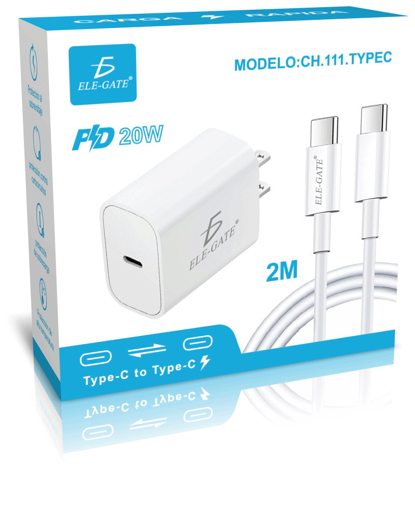 Kit Cuadro de Carga Tipo C 20 W + Cable Tipo C a C de 2 metros - Image 6
