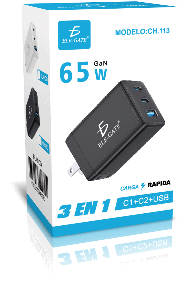 Cargador 3 en 1 de Carga Rápida de 65W con Chip GaN y Puertos USB, C1 y C2 - Image 5