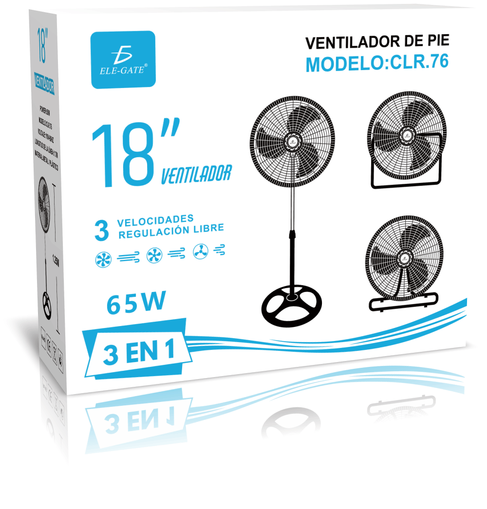 Ventiladores de 18″ Pedestal, Piso, Pared con Aspas Aerodinámicas Metálicas 3 Velocidades Y Rejilla Plástica - Image 7