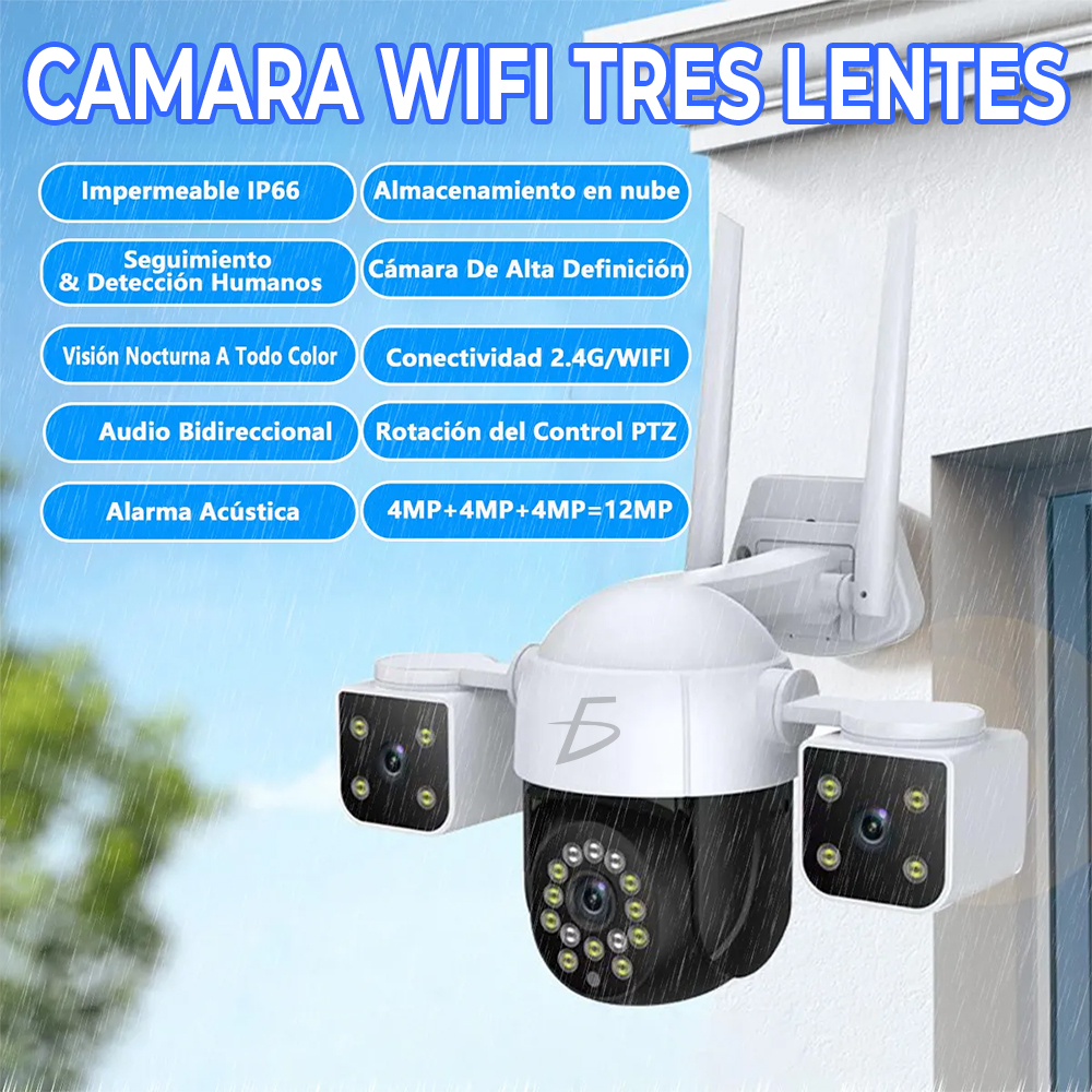 Cámara de Seguridad WIFI 3 Lentes 4MP HD 360° Exterior - Image 3