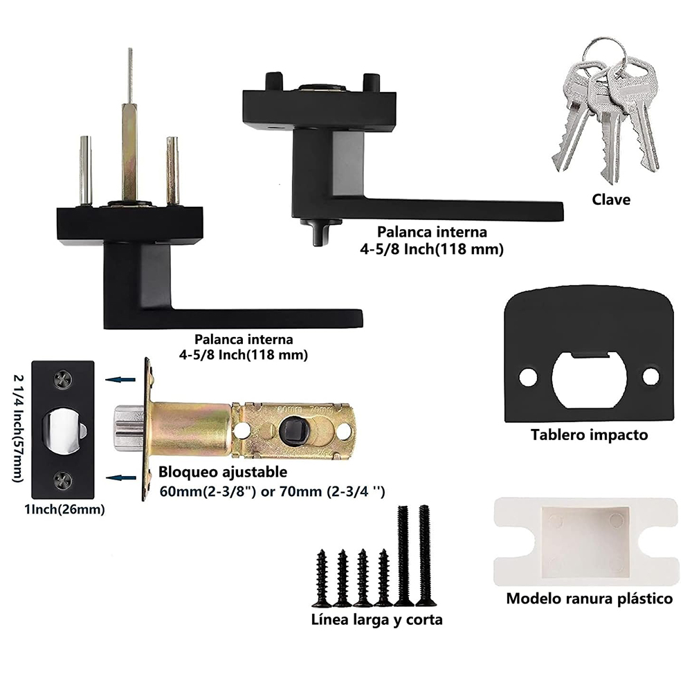 Cerradura de Manija Cuadrada Negra con Llave - Image 3