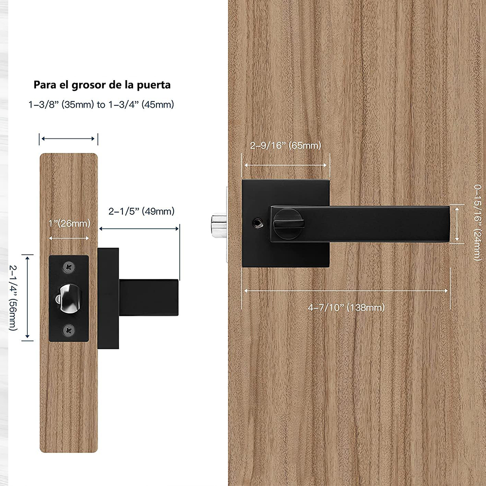 Cerradura de Manija Cuadrada Negra con Llave - Image 4