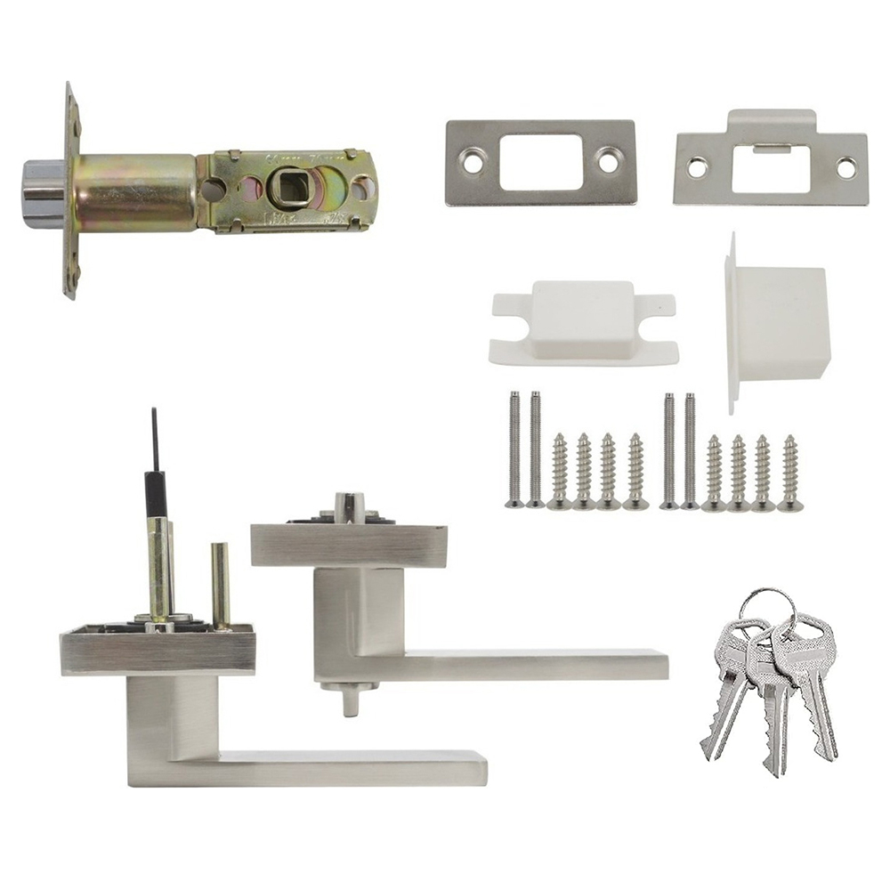 Cerradura de Manija Cuadrada Niquel Satinado con Llave - Image 3