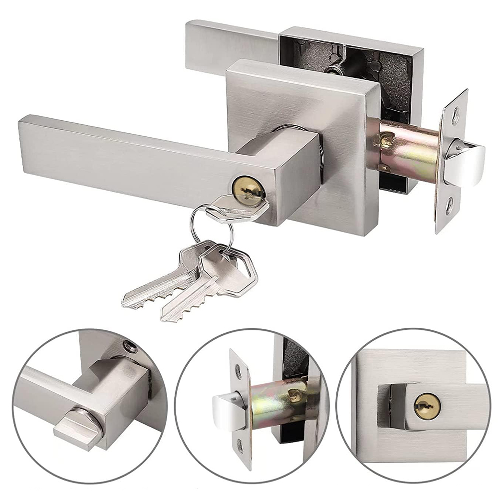 Cerradura de Manija Cuadrada Niquel Satinado con Llave - Image 2